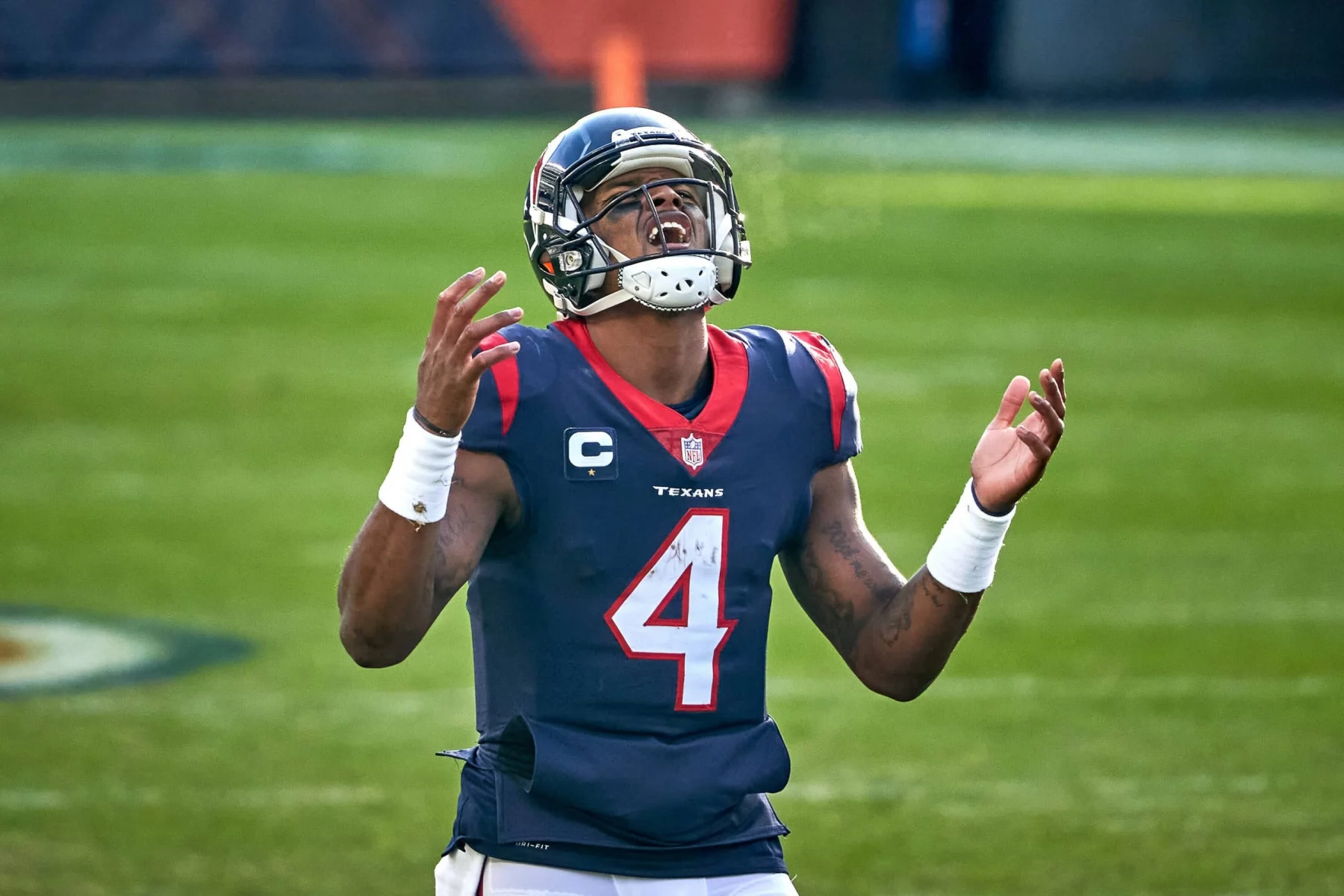CHICAGO, IL - DECEMBER 13: Houston Texans quarterback Deshaun Watson (4) reacts after a play in action during a game bet