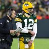 GREEN BAY, WI - NOVEMBER 28: Green Bay Packers quarterback Aaron Rodgers (12) and Green Bay Packers head coach Matt LaFl
