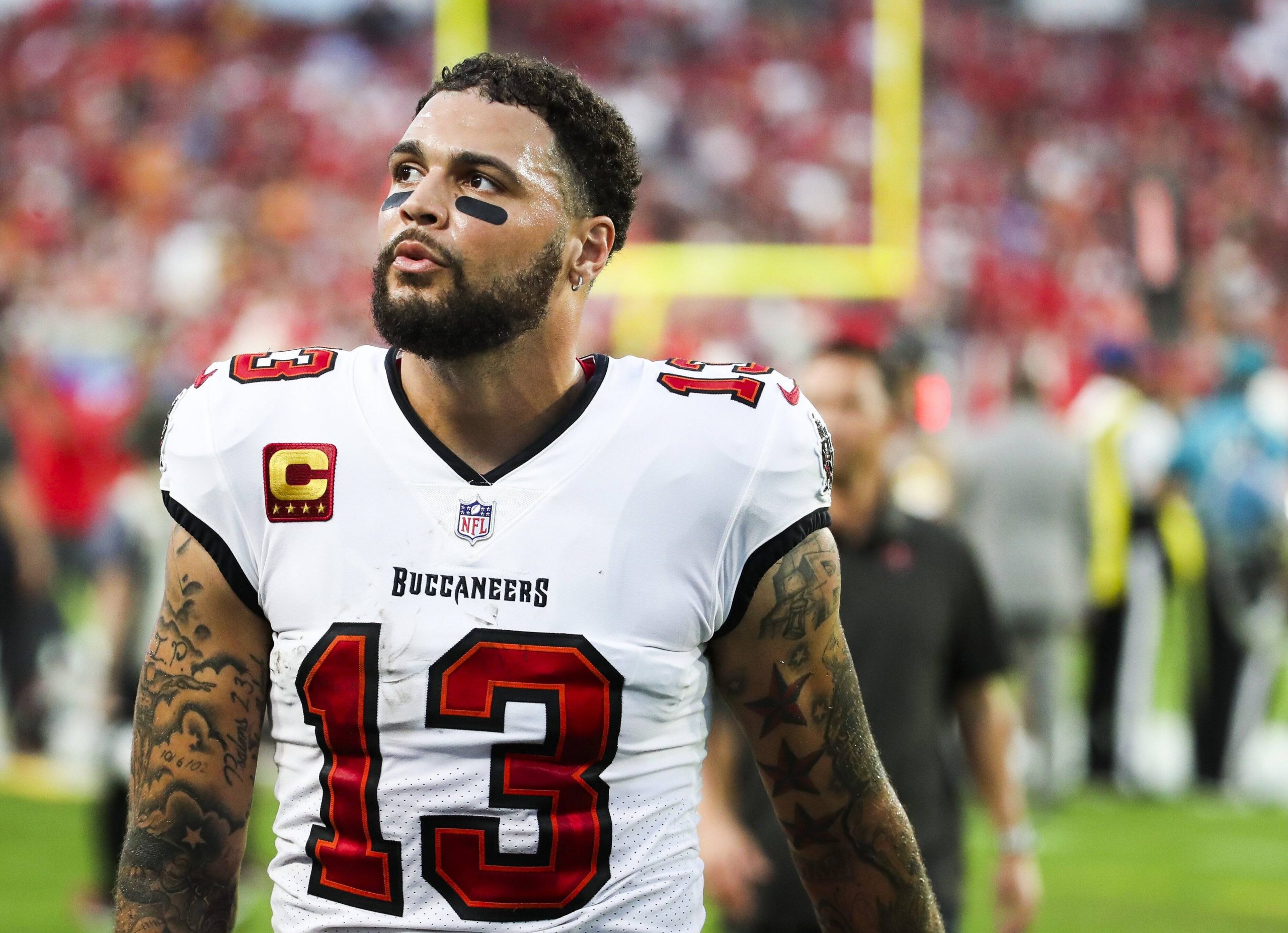 January 9, 2022, Tampa, Florida, USA: Tampa Bay Buccaneers wide receiver Mike Evans (13) heads off the field at the end