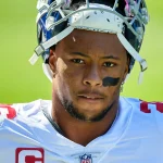 CHICAGO, IL - SEPTEMBER 20: New York Giants running back Saquon Barkley (26) looks on in action during a game between th