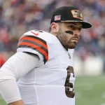 FOXBOROUGH, MA - NOVEMBER 14: Cleveland Browns quarterback Baker Mayfield 6 before a game between the New England Patriots and the Cleveland Browns on November 14, 2021, at Gillette Stadium in Foxborough, Massachusetts. Photo by Fred Kfoury III/Icon Sportswire NFL, American Football Herren, USA NOV 14 Browns at Patriots Icon482211114189