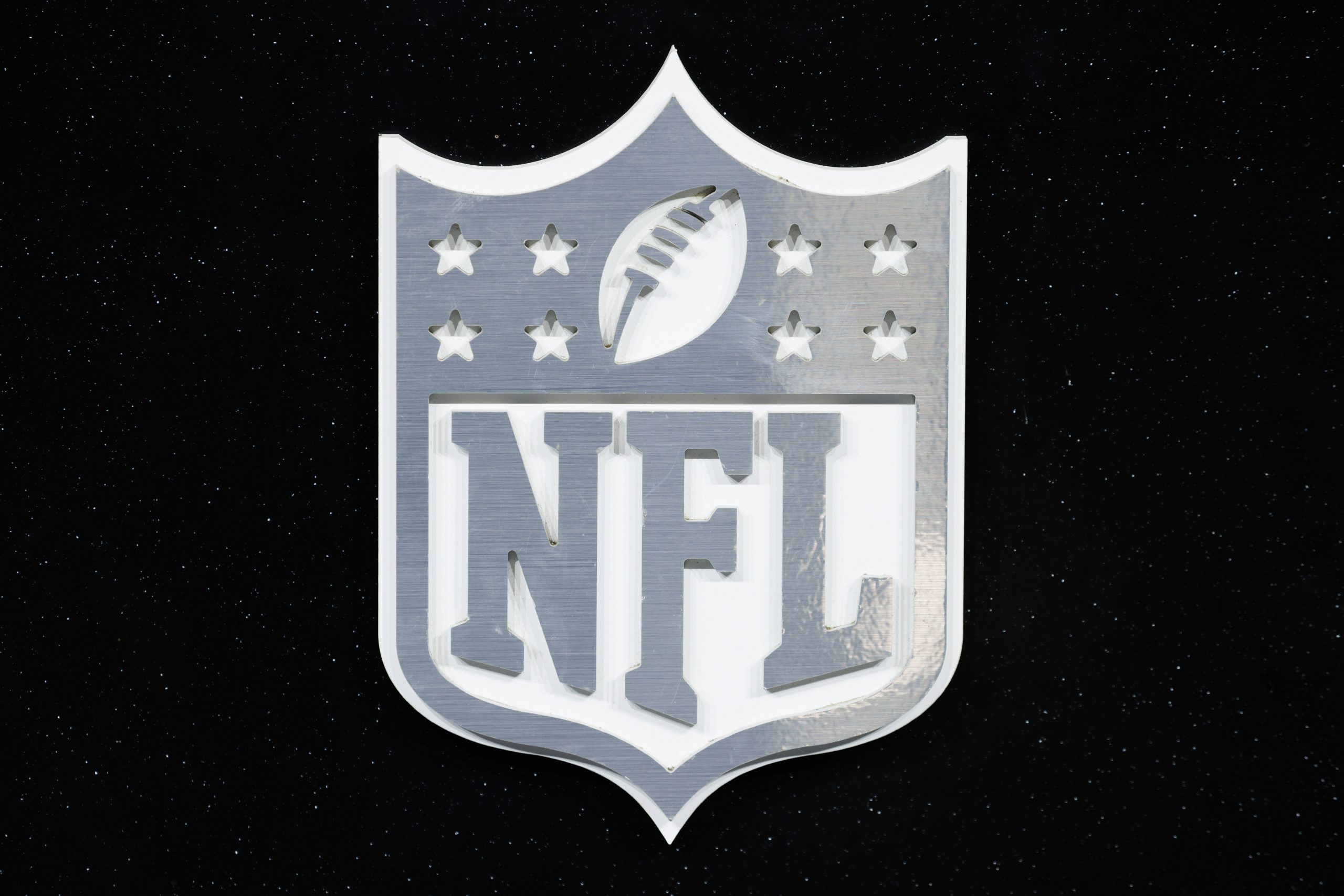 NFL Offseason - Defenseless Player rule, Shield logo seen at the Super Bowl Experience on February 08, 2022, at the Los Angeles Convention Center in Los Angeles, CA. Photo by Ric Tapia/Icon Sportswire NFL: FEB 08 Super Bowl LVI - Super Bowl Experience Icon2692202080702