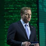 NASHVILLE, TN - APRIL 25: NFL American Football Herren USA Commissioner Roger Goodell walks onto the stage to announce a pick during the first round of the 2019 NFL Draft on April 25, 2019, at the Draft Main Stage on Lower Broadway in downtown Nashville, TN. (Photo by Michael Wade/Icon Sportswire) NFL: APR 25 2019 NFL Draft PUBLICATIONxINxGERxSUIxAUTxHUNxRUSxSWExNORxDENxONLY Icon042519332019