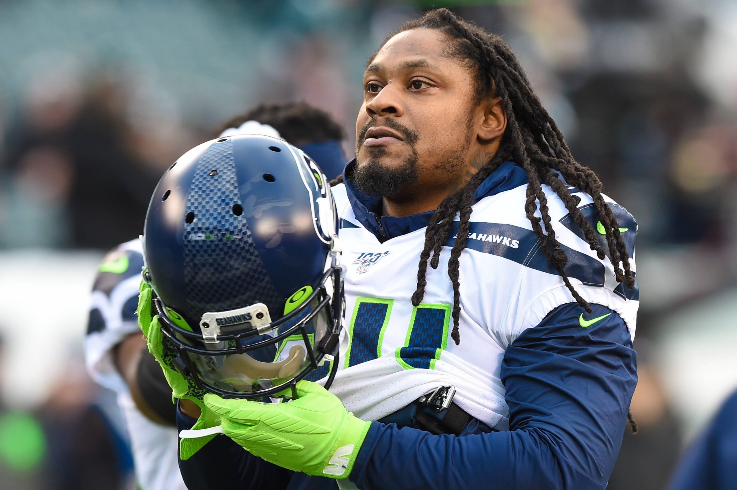 May 05, 2020: FILE: Free-agent running back MARSHAWN LYNCH says his agent has been in discussions with the Seahawks about a potential return to Seattle. PICTURED: JAN 05, 2020, Philadelphia, Pennsylvania, USA: Seattle Seahawks running back Marshawn Lynch (24) warms up prior to the NFC wild card matchup between the Seattle Seahawks and the Philadelphia Eagles at Lincoln Financial Field in Philadelphia, PA. Marshawn Lynch in Talks on Return with Seahawks - ZUMAcjm_ 20200105_zaf_cjm_055 Copyright: xJohnxMiddlebrookx
