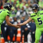 October 3, 2019: Seattle Seahawks holder Michael Dickson (4) and Seattle Seahawks kicker Jason Myers (5) celebrate after a made PAT during a game between the Los Angeles Rams and Seattle Huskies at CenturyLink Field in Seattle, WA. The Seahawks won 30-29. /CSM NFL, American Football Herren, USA 2019: Rams vs Seahawks OCT 03 - ZUMAc04_ 20191003_zaf_c04_266 Copyright: xSeanxBrownx