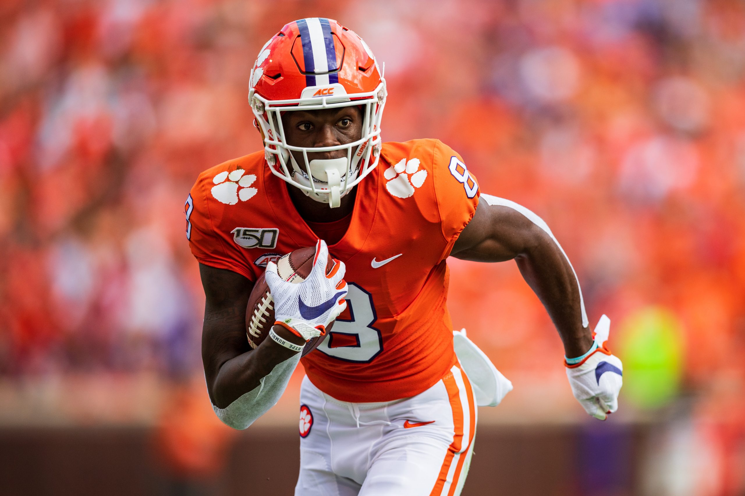 Clemson Tigers wide receiver Justyn Ross (8) during the NCAA, College League, USA college football game between Florida State University and Clemson on Saturday October 12, 2019 at Memorial Stadium in Clemson, SC. /CSM NCAA Football 2019: Florida State vs Clemson OCT 12 - ZUMAc04_ 20191012_zaf_c04_427 Copyright: xJacobxKupfermanx