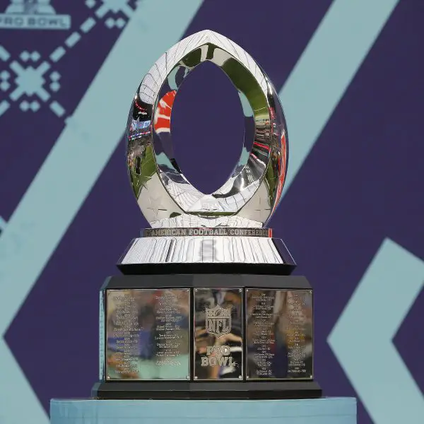LAS VEGAS, NV - FEBRUARY 06: A general view of the AFC trophy during the 2022 Pro Bowl presented by Verizon Sunday, Feb. 6, 2022, at Allegiant Stadium in Las Vegas, Nevada. Marc Sanchez/Icon Sportswire NFL, American Football Herren, USA FEB 06 2022 Pro Bowl Icon144220206119022