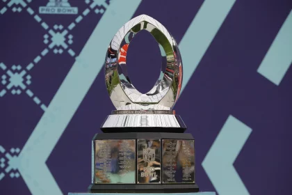 LAS VEGAS, NV - FEBRUARY 06: A general view of the AFC trophy during the 2022 Pro Bowl presented by Verizon Sunday, Feb. 6, 2022, at Allegiant Stadium in Las Vegas, Nevada. Marc Sanchez/Icon Sportswire NFL, American Football Herren, USA FEB 06 2022 Pro Bowl Icon144220206119022