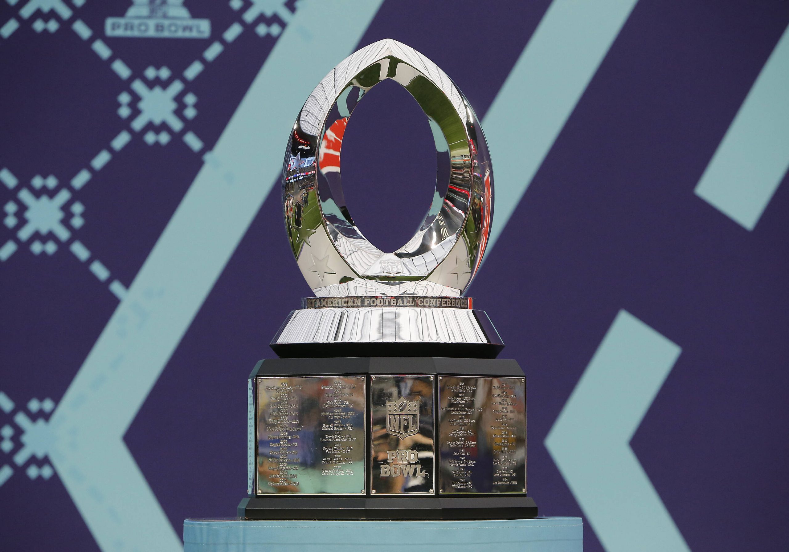 LAS VEGAS, NV - FEBRUARY 06: A general view of the AFC trophy during the 2022 Pro Bowl presented by Verizon Sunday, Feb. 6, 2022, at Allegiant Stadium in Las Vegas, Nevada. Marc Sanchez/Icon Sportswire NFL, American Football Herren, USA FEB 06 2022 Pro Bowl Icon144220206119022