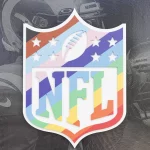 LOS ANGELES, CA - FEBRUARY 08: Detail view of the NFL, American Football Herren, USA Pride Shield logo seen at the Super Bowl Experience on February 08, 2022, at the Los Angeles Convention Center in Los Angeles, CA. Photo by Ric Tapia/Icon Sportswire NFL: FEB 08 Super Bowl LVI - Super Bowl Experience Icon2692202080748