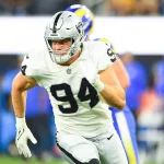 INGLEWOOD, CA - AUGUST 21: Las Vegas Raiders defensive end Carl Nassib 94 rushes the quarterback during the NFL, American Football Herren, USA preseason game between the Las Vegas Raiders and the Los Angeles Rams on August 21, 2021, at SoFi Stadium in Inglewood, CA. Photo by Brian Rothmuller/Icon Sportswire NFL: AUG 21 Preseason - Raiders at Rams Icon210821054