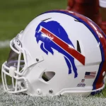 KANSAS CITY, MO - OCTOBER 10: A view of a Buffalo Bills helmet before an NFL, American Football Herren, USA football game between the Buffalo Bills and Kansas City Chiefs on Oct 10, 2021 at GEHA Filed at Arrowhead Stadium in Kansas City, MO. Photo by Scott Winters/Icon Sportswire NFL: OCT 10 Bills at Chiefs Icon2110100573
