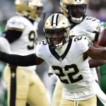 December 12, 2021, East Rutherford, New Jersey, USA: New Orleans Saints tight end CHAUNCEY GARDNER-JOHNSON 22 reacts at MetLife Stadium in East Rutherford New Jersey New Orleans defeats New York 30 to 9 East Rutherford USA - ZUMAa301 20211212_zaf_a301_001 Copyright: xBrooksxVonxArxx