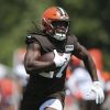 Cleveland Browns Kareem Hunt 27 runs the ball during training camp in Berea, Ohio, on Wednesday, August 3, 2022. PUBLICATIONxINxGERxSUIxAUTxHUNxONLY CLE20220803127 AARONxJOSEFCZYK