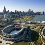 Aerial view of Chicago, Illinois skyline with Soldier Field. PUBLICATIONxINxGERxSUIxAUTxONLY Copyright: RonxChapplexStock 30254377