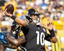 Pittsburgh Steelers quarterback Mitch Trubisky 10 throws in the first quarter against the Detroit Lions at Acrisure Stadium on Sunday, August 28, 2022 in Pittsburgh PUBLICATIONxINxGERxSUIxAUTxHUNxONLY PIT2022082808 ARCHIExCARPENTER