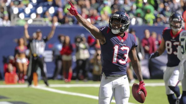 HOUSTON, TX - DECEMBER 12: Houston Texans wide receiver Brandin Cooks 13 celebrates his touchdown which was later recalled during the NFL, American Football Herren, USA football game between the Seattle Seahawks and Houston Texans on December 12, 2021 at NRG Stadium in Houston, Texas. Photo by Leslie Plaza Johnson/Icon Sportswire NFL: DEC 12 Seahawks at Texans Icon211212123