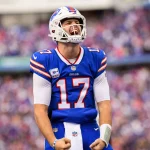 NFL Power Ranking - Division Title - October 9, 2022, Orchard Park, New York, USA: October 9th, 2022 Buffalo Bills quarterback Josh Allen 17 celebrates during Pittsburgh Steelers vs Buffalo Bills in Orchard Park, NY at Highmark Stadium. Jake Mysliwczyk/BMR Orchard Park USA - ZUMAb241 20221009_zsa_b241_025 Copyright: xJakexMysliwczykx/xBmrxMediax