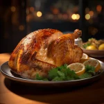 FootballR - NFL - Ein Turducken sitzt auf einem Teller mit Zitronen und Kräutern.