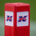 February 8, 2020: A view of an end zone pylon with the XFL logo prior to an XFL football game between the LA Wildcats and the Houston Roughnecks at TDECU Stadium in Houston, TX. The Roughnecks won the game 37 to 17... /CSM XFL 2020: Wildcats vs Roughnecks FEB 08 - ZUMAc04_ 20200208_zaf_c04_618 Copyright: xTraskxSmithx