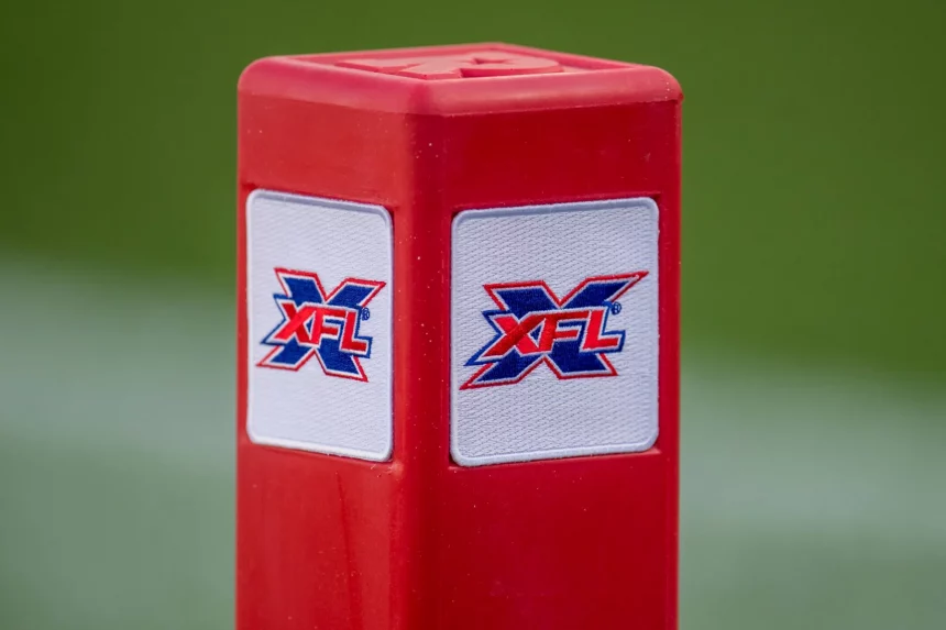 February 8, 2020: A view of an end zone pylon with the XFL logo prior to an XFL football game between the LA Wildcats and the Houston Roughnecks at TDECU Stadium in Houston, TX. The Roughnecks won the game 37 to 17... /CSM XFL 2020: Wildcats vs Roughnecks FEB 08 - ZUMAc04_ 20200208_zaf_c04_618 Copyright: xTraskxSmithx