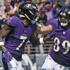 October 27, 2022: In this photo from October 27, 2022, Ravens wide receiver Rashod Bateman, left, celebrates with tight end Mark Andrews after scoring a touchdown against the Dolphins in Week 2 at M&T Bank Stadium. - ZUMAm67_ 20221027_zaf_m67_052 Copyright: xKennethxK.xLamx