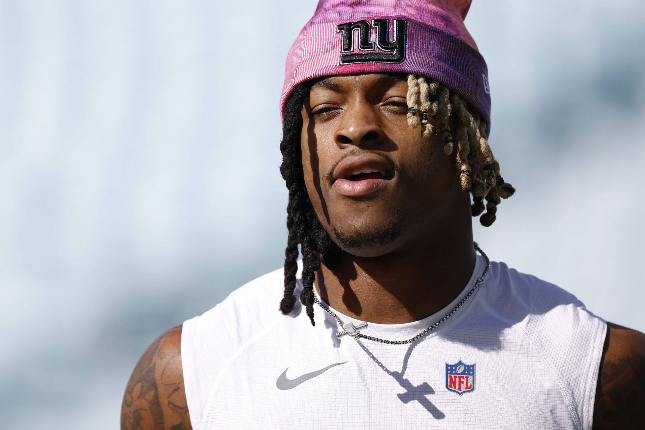 NFL, American Football Herren, USA New York Giants at Jacksonville Jaguars Oct 23, 2022 Jacksonville, Florida, USA New York Giants safety Xavier McKinney 29 warms up prior to the game against the Jacksonville Jaguars at TIAA Bank Field. Jacksonville TIAA Bank Field Florida USA, EDITORIAL USE ONLY PUBLICATIONxINxGERxSUIxAUTxONLY Copyright: xDouglasxDeFelicex 20221023_lbm_da9_009