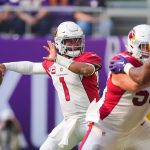 NFL, American Football Herren, USA Arizona Cardinals at Minnesota Vikings Oct 30, 2022 Minneapolis, Minnesota, USA Arizona Cardinals quarterback Kyler Murray 1 passes against the Minnesota Vikings in the third quarter at U.S. Bank Stadium. Minneapolis U.S. Bank Stadium Minnesota USA, EDITORIAL USE ONLY PUBLICATIONxINxGERxSUIxAUTxONLY Copyright: xBradxRempelx 20221030_tbs_ai9_077
