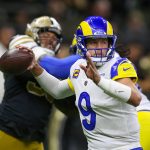 NFL, American Football Herren, USA Los Angeles Rams at New Orleans Saints Nov 20, 2022 New Orleans, Louisiana, USA Los Angeles Rams quarterback Matthew Stafford 9 makes a throw in the first quarter against the New Orleans Saints at the Caesars Superdome. New Orleans Caesars Superdome Louisiana USA, EDITORIAL USE ONLY PUBLICATIONxINxGERxSUIxAUTxONLY Copyright: xChuckxCookx 20221120_cec_ac9_005