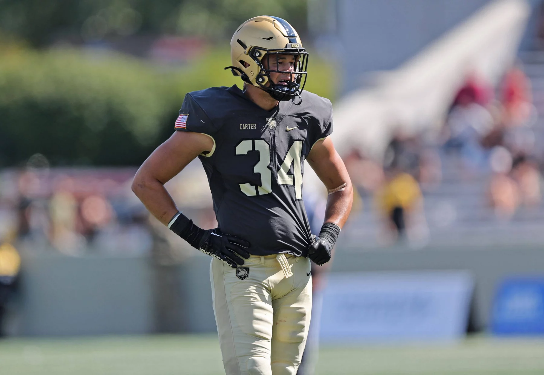 NCAA, College League, USA Football: Texas-San Antonio at Army, Sep 10, 2022 West Point, New York, USA Army Black Knights outside linebacker Andre Carter II 34 during the second half against the UTSA Roadrunners at Michie Stadium. Mandatory Credit: Danny Wild-USA TODAY Sports, 10.09.2022 14:36:37, 19020566, UTSA Roadrunners, Michie Stadium, Army, NCAA Football, Army Black Knights, Andre Carter II PUBLICATIONxINxGERxSUIxAUTxONLY Copyright: xDannyxWildx 19020566
