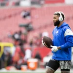 NFL, American Football Herren, USA NFC Divisional Round-Los Angeles Rams at Tampa Bay Buccaneers, Jan 23, 2022 Tampa, Florida, USA Los Angeles Rams wide receiver Odell Beckham Jr. 3 warms up before the game against the Tampa Bay Buccaneers during a NFC Divisional playoff football game at Raymond James Stadium. Mandatory Credit: Matt Pendleton-USA TODAY Sports, 23.01.2022 13:37:47, 17596781, Los Angeles Rams, Odell Beckham Jr, Raymond James Stadium, Tampa Bay Buccaneers, NFL, NFC Divisional PUBLICATIONxINxGERxSUIxAUTxONLY Copyright: xMattxPendletonx 17596781