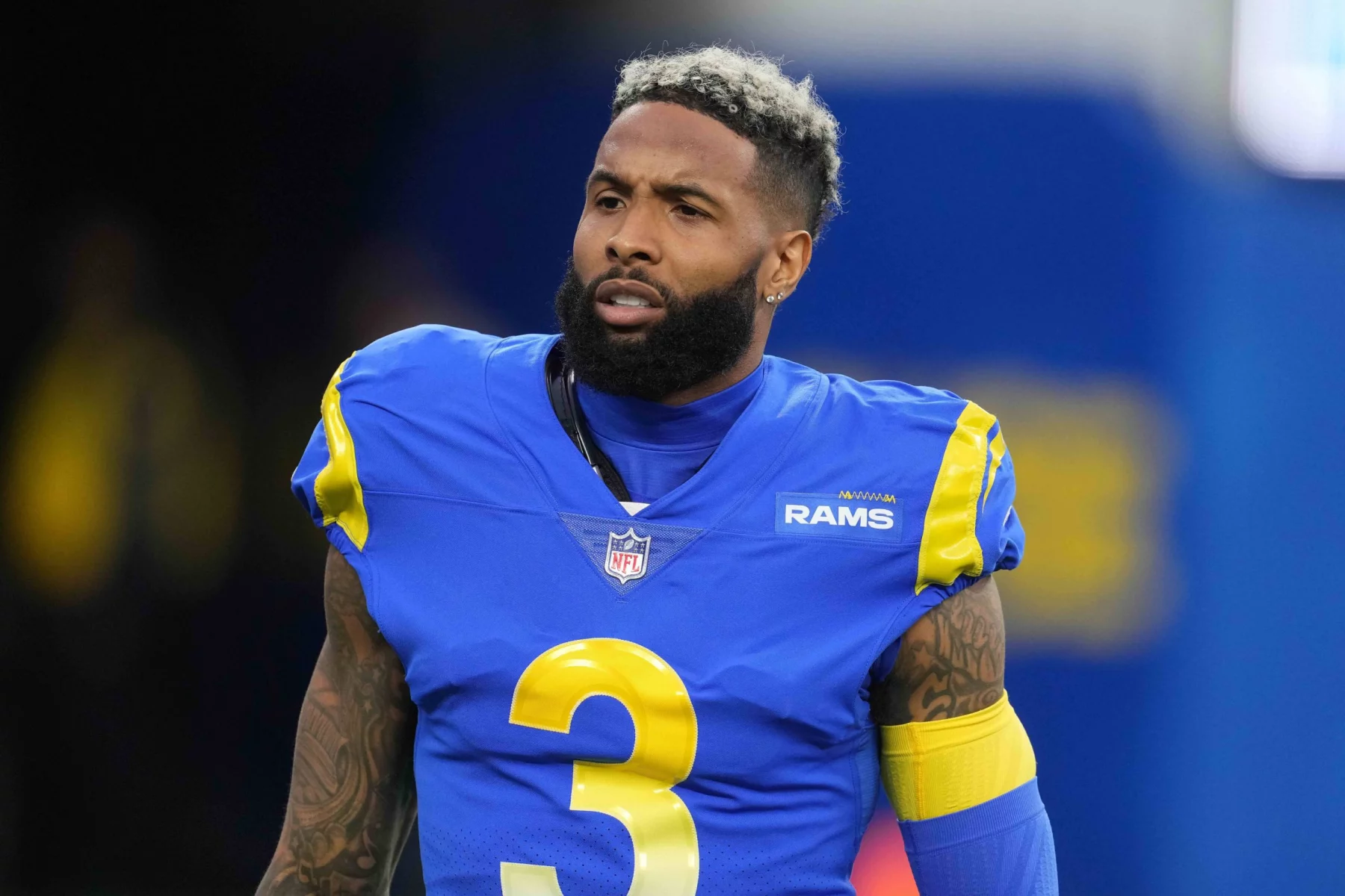 NFL, American Football Herren, USA NFC Wild Card Playoffs-Arizona Cardinals at Los Angeles Rams, Jan 17, 2022 Inglewood, California, USA Los Angeles Rams wide receiver Odell Beckham Jr. 3 reacts before a NFC Wild Card playoff football game against the Arizona Cardinals at SoFi Stadium. Mandatory Credit: Kirby Lee-USA TODAY Sports, 17.01.2022 16:21:50, 17522428, Los Angeles Rams, Odell Beckham Jr, NPStrans, NFL, Arizona Cardinals PUBLICATIONxINxGERxSUIxAUTxONLY Copyright: xKirbyxLeex 17522428