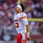 NFL, American Football Herren, USA Kansas City Chiefs at San Francisco 49ers October 23, 2022 Santa Clara, California, USA Kansas City Chiefs quarterback Patrick Mahomes 15 celebrates after a point-after-touchdown against the San Francisco 49ers during the fourth quarter at Levi s Stadium. Santa Clara Levi s Stadium California USA, EDITORIAL USE ONLY PUBLICATIONxINxGERxSUIxAUTxONLY Copyright: xKylexTeradax 20221023_kkt_st3_029