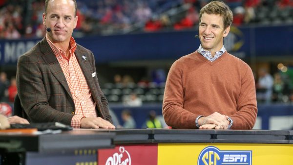 December 03, 2022: SEC Legends Peyton Manning and brother Eli Manning are interviewed on the set of SEC Nation prior to SEC Championship action between the Georgia Bulldogs and the LSU Tigers at the Mercedes Benz Stadium in Atlanta, GA. /CSM Atlanta USA - ZUMAc04_ 20221203_zaf_c04_426 Copyright: xJonathanxMailhesx