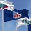 Flags of he 57th Super Bowl and NFL waving in the wind, Glendale, US, Nov 2022: Flags of he 57th Super Bowl and NFL waving in the wind. The game is scheduled to be played on February 12, 2023 in Glendale, Arizona, Glendale, US, Nov 2022: Flags of he 57th Super Bowl and NFL waving in the wind. The game is scheduled to be played on February 12, 2023 in Glendale, Arizona, 25.11.2022, Copyright: xrarrarorrox Panthermedia33062009.jpg