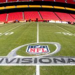 KANSAS CITY, MO - JANUARY 23: NFL, American Football Herren, USA Divionsal logo on the field prior to the game between the Kansas City Chiefs and the Buffalo Bills on January 23rd, 2022 at GEHA field at Arrowhead Stadium in Kansas City, Missouri. Photo by William Purnell/Icon Sportswire NFL: JAN 23 AFC Divisional Round - Bills at Chiefs Icon2201230015