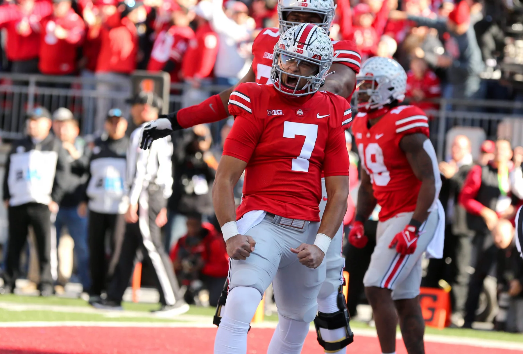 CJ Stroud - NCAA, College League, USA Football: Michigan at Ohio State Nov 26, 2022 Columbus, Ohio, USA Ohio State Buckeyes quarterback C.J. Stroud 7 celebrates during the first half against the Michigan Wolverines at Ohio Stadium. Columbus Ohio Stadium Ohio USA, EDITORIAL USE ONLY PUBLICATIONxINxGERxSUIxAUTxONLY Copyright: xJosephxMaioranax 20221126_tbs_mb3_098