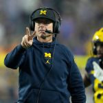 NCAA, College League, USA Football: Fiesta Bowl-Texas Christian at Michigan Dec 31, 2022 Glendale, Arizona, USA Michigan Wolverines head coach Jim Harbaugh signals for a two-point conversion after a touchdown against the TCU Horned Frogs in the second half of the 2022 Fiesta Bowl at State Farm Stadium. Glendale State Farm Stadium Arizona USA, EDITORIAL USE ONLY PUBLICATIONxINxGERxSUIxAUTxONLY Copyright: xKirbyxLeex 20221231_cec_al2_139