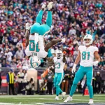 NFL, American Football Herren, USA Miami Dolphins at New England Patriots Jan 1, 2023 Foxborough, Massachusetts, USA Miami Dolphins wide receiver Tyreek Hill 10 reacts after making atouchdown against the New England Patriots in the first half at Gillette Stadium. Foxborough Gillette Stadium Massachusetts USA, EDITORIAL USE ONLY PUBLICATIONxINxGERxSUIxAUTxONLY Copyright: xDavidxButlerxIIx 20230101_db2_sv3_025