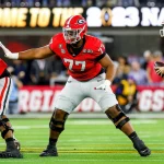 January 9, 2023 Inglewood, CA..Georgia Bulldogs offensive lineman Devin Willock 77 looks to block during the College Football Playoff National Championship game between the TCU Horned Frogs and the Georgia Bulldogs on January 9, 2023 at SoFi Stadium in Inglewood, CA. Mandatory Credit: Freddie Beckwith / MarinMedia.org / Cal Media Absolute Complete photographer, and credits required..Television, or For-Profit magazines Contact MarinMedia directly. Inglewood United States of America - ZUMAc04_ 20230109_zaf_c04_223 Copyright: xFreddiexBeckwithx/xMarinmedia.Orx