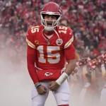 NFL, American Football Herren, USA AFC Divisional Round-Jacksonville Jaguars at Kansas City Chiefs Jan 21, 2023 Kansas City, Missouri, USA Kansas City Chiefs quarterback Patrick Mahomes 15 is introduced before playing against the Jacksonville Jaguars in the AFC divisional round game at GEHA Field at Arrowhead Stadium. Kansas City GEHA Field at Arrowhead Stadium Missouri USA, EDITORIAL USE ONLY PUBLICATIONxINxGERxSUIxAUTxONLY Copyright: xDennyxMedleyx 20230121_gav_sm8_018