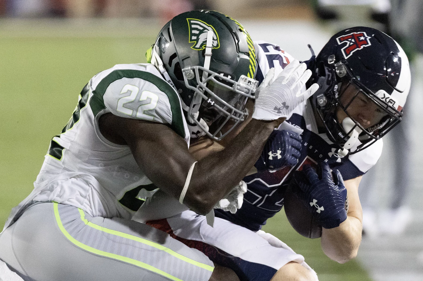 XFL: Orlando Guardians at Houston Roughnecks Feb 18, 2023 Houston, TX, USA Houston Roughnecks running back Max Borghi 22 bis tackled by Orlando Guardians defensive back Matt Elam 22 in the first quarter at TDECU Stadium. Houston TDECU Stadium TX USA, EDITORIAL USE ONLY PUBLICATIONxINxGERxSUIxAUTxONLY Copyright: xThomasxSheax 20230218_tdc_sy9_0142