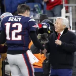 NFL, American Football Herren, USA Buffalo Bills at New England Patriots, Dec 21, 2019 Foxborough, Massachusetts, USA New England Patriots owner Robert Kraft greets quarterback Tom Brady 12 before their game against the Buffalo Bills at Gillette Stadium. Mandatory Credit: Winslow Townson-USA TODAY Sports, 21.12.2019 15:58:09, 13823967, Buffalo Bills, NPStrans, New England Patriots, NFL, Tom Brady, Robert Kraft, Gillette Stadium, TopPic PUBLICATIONxINxGERxSUIxAUTxONLY Copyright: xWinslowxTownsonx 13823967