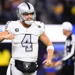 INGLEWOOD, CA - DECEMBER 08: Oakland Raiders quarterback Derek Carr 4 celebrates a touchdown during the NFL, American Football Herren, USA game between the Oakland Raiders and the Los Angeles Rams on December 8, 2022, at SoFi Stadium in Inglewood, CA. Photo by Brian Rothmuller/Icon Sportswire NFL: DEC 08 Raiders at Rams Icon221208015