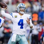 RTL NFL Week 9 - Bye Week in Woche 7 SANTA CLARA, CA - JANUARY 22: Dallas Cowboys quarterback Dak Prescott 4 throws a pass during the NFL, American Football Herren, USA NFC Divisional Playoff game between the Dallas Cowboys and San Francisco 49ers at Levis Stadium in Santa Clara, CA. Photo by Bob Kupbens/Icon Sportswire NFL: JAN 22 NFC Divisional Playoffs - TBD at 49ers Icon230122001
