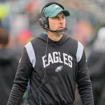 PHILADELPHIA, PA - JANUARY 29: Philadelphia Eagles offensive coordinator Shane Steichen looks on during the Championship game between the San Fransisco 49ers and the Philadelphia Eagles on January 29, 2023. Photo by Andy Lewis/Icon Sportswire NFL, American Football Herren, USA JAN 29 NFC Championship - 49ers at Eagles Icon230129016