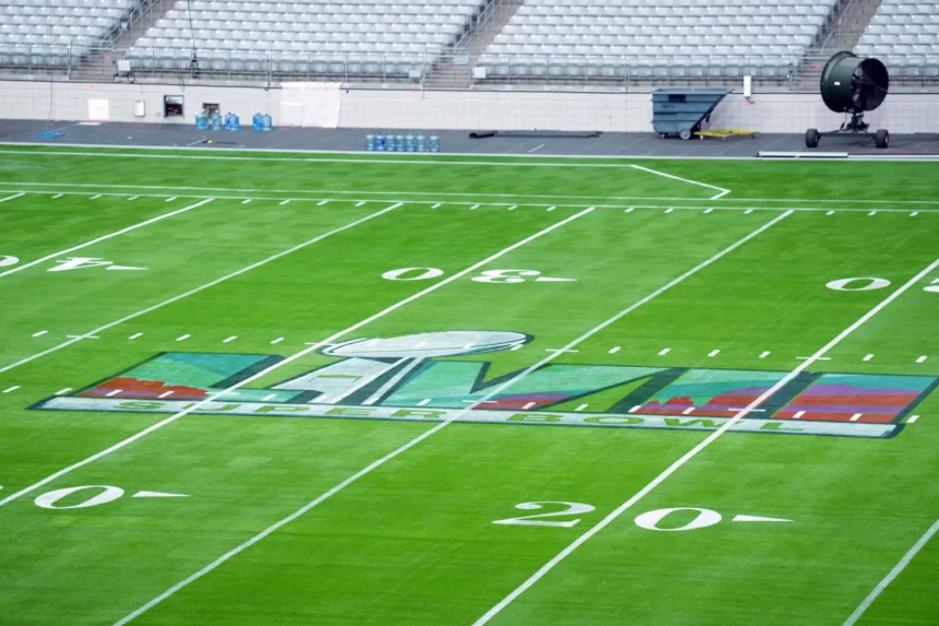 NFL, American Football Herren, USA Super Bowl LVII-Stadium and Field Preparation press conference, PK, Pressekonferenz Jan 31, 2023 Glendale, AZ, USA Details of the field during a Super Bowl LVII stadium and field preparation press conference at State Farm Stadium. Glendale State Farm Stadium AZ USA, EDITORIAL USE ONLY PUBLICATIONxINxGERxSUIxAUTxONLY Copyright: xJoexCamporealex 20230131_jca_aa9_015