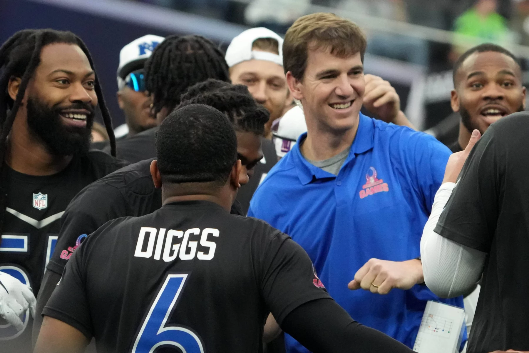 Pro Bowl Games 2025 - NFL, American Football Herren, USA Pro Bowl-AFC at NFC Feb 5, 2023 Paradise, Nevada, USA NFC coach Eli Manning celebbrates with players during the Pro Bowl Games at Allegiant Stadium. Paradise Allegiant Stadium Nevada United States, EDITORIAL USE ONLY PUBLICATIONxINxGERxSUIxAUTxONLY Hall of Fame