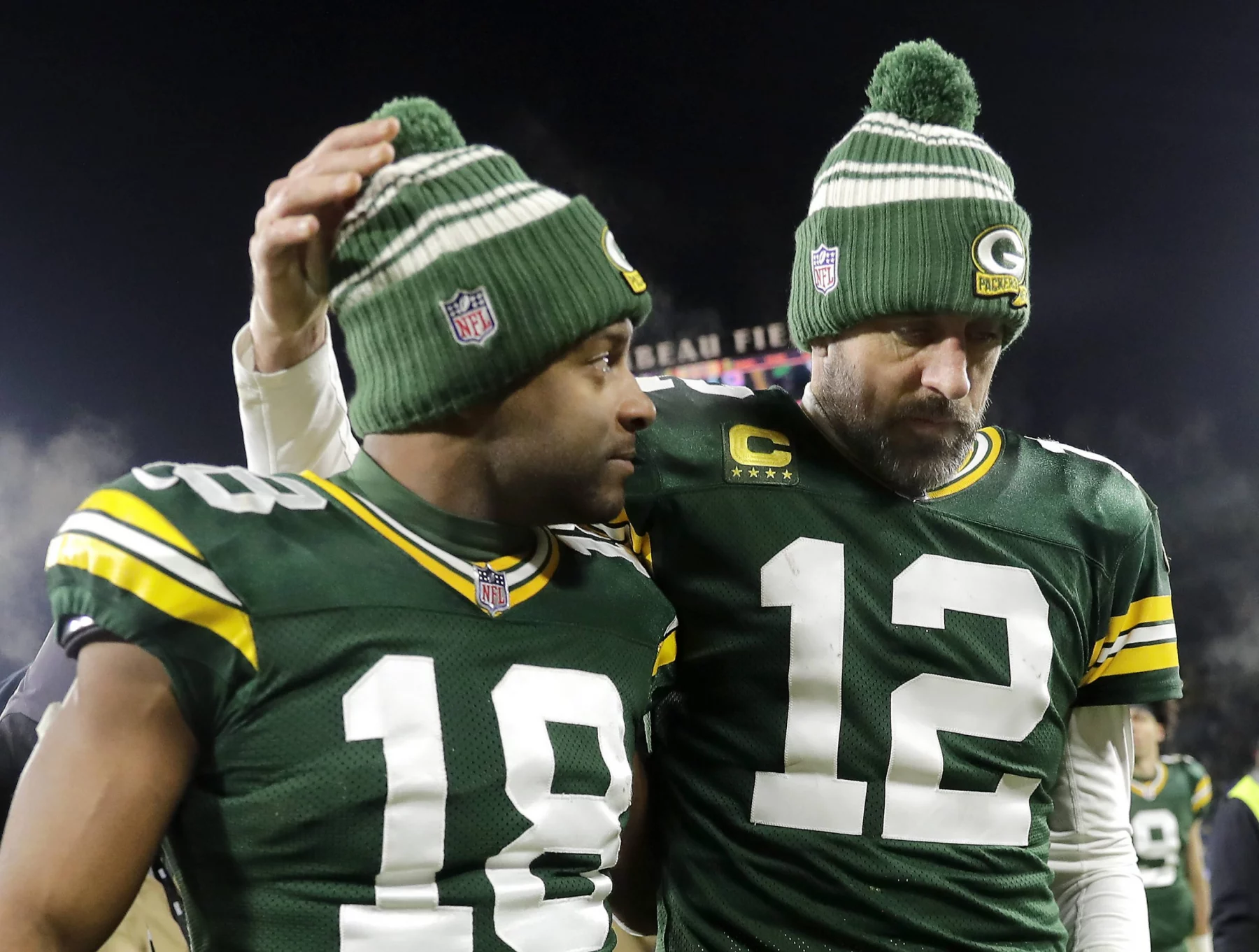 QB Aaron Rodgers und WR Randall Cobb nach dem Ende der Saison 2022