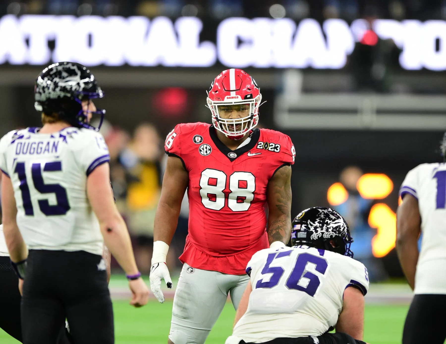 2023 NFL, American Football Herren, USA DRAFT PREVIEW: FILE PHOTOS FEB 18 FILE PHOTOS..former Georgia Bulldogs defensive tackle 88 Jalen Carter is projected to go in the Top 5 in the 2023 NFL Draft, here he is pictured on January 9, 2023 versus the TCU Horned Frogs, the NFL Draft will be held in Kansas City on April 27, 2023...Mandatory Credit: Jose / MarinMedia.org / CSM/Sipa USA Absolute Complete photographer, and credits requiredCredit Image: Jose / Marinmedia.Org / Csm/Cal Media/Sipa USA Kansas City SoFi Stadium MO United States of America NOxUSExINxGERMANY PUBLICATIONxINxALGxARGxAUTxBRNxBRAxCANxCHIxCHNxCOLxECUxEGYxGRExINDxIRIxIRQxISRxJORxKUWxLIBxLBAxMLTxMEXxMARxOMAxPERxQATxKSAxSUIxSYRxTUNxTURxUAExUKxVENxYEMxONLY Copyright: xCalxSportxMediax Editorial use only